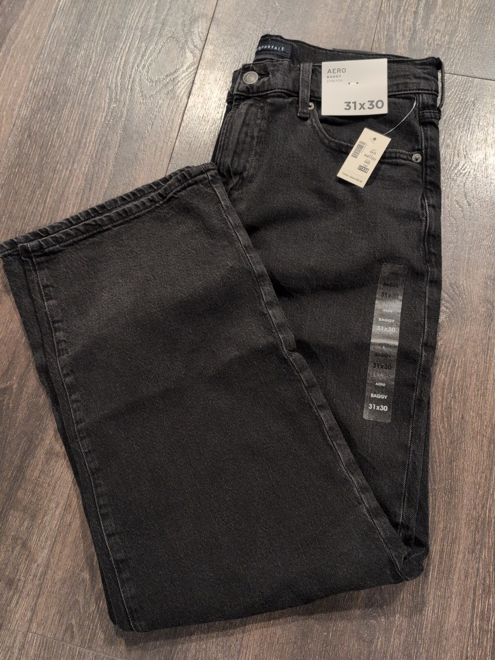 Aeropostale AERO Baggy Stretch Straight Black Wash Premium Jean Size 31x30 NWT
